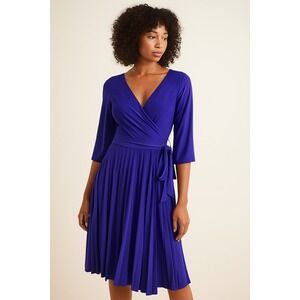 BCBGMAXAZRIA Wrap Dress Pleated Royal Blue Cocktail Party Dress 3/4‎ Sleeve M
